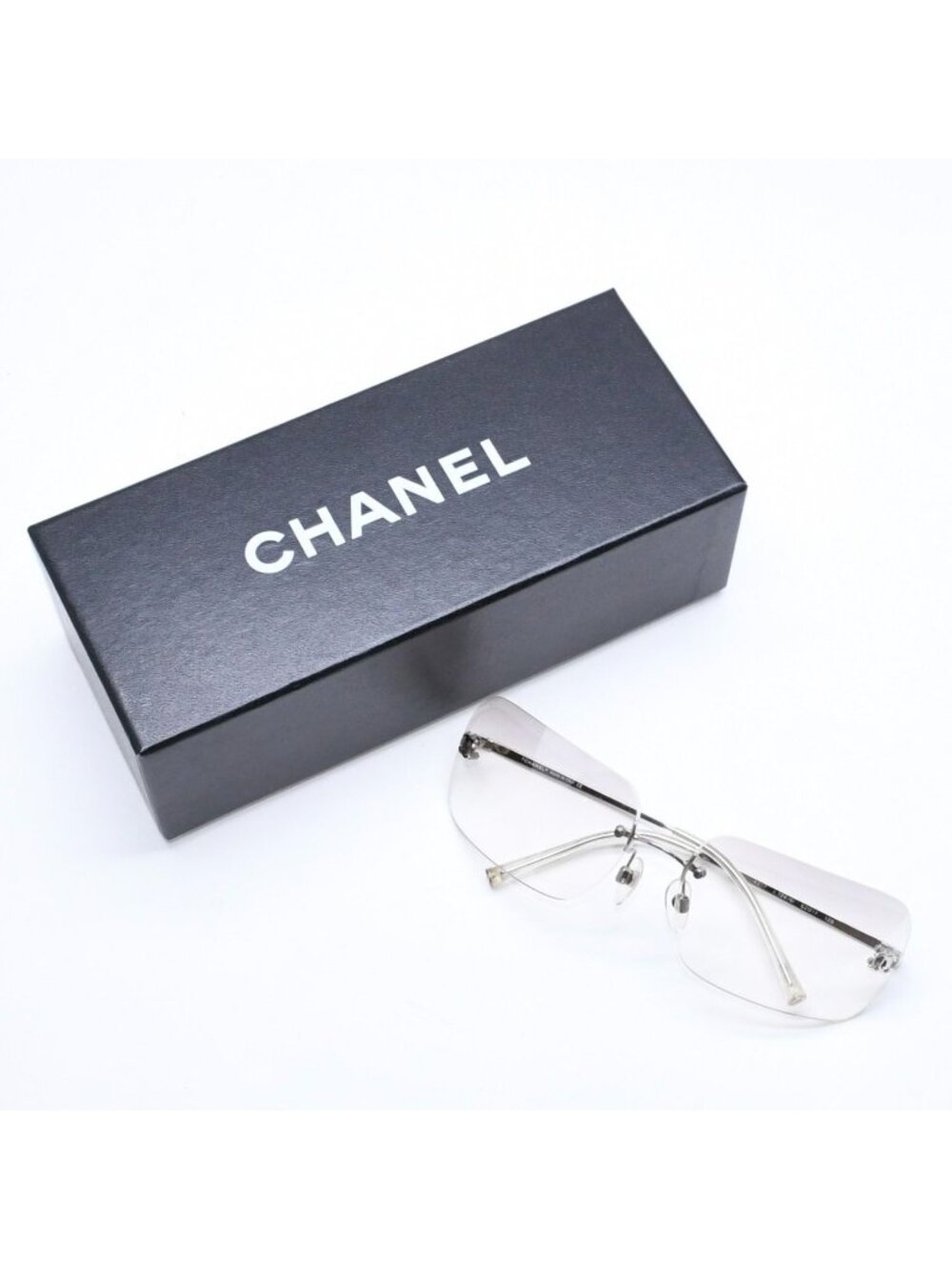 Chanel Rimless Sunglasses Eyewear CC Logo Silver Gray